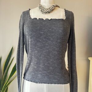 Elodie Women’s Charcoal Long Sleeve Fitted Knit Top Size M Size Small